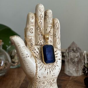 Gold Pendant Necklace with Blue Stone